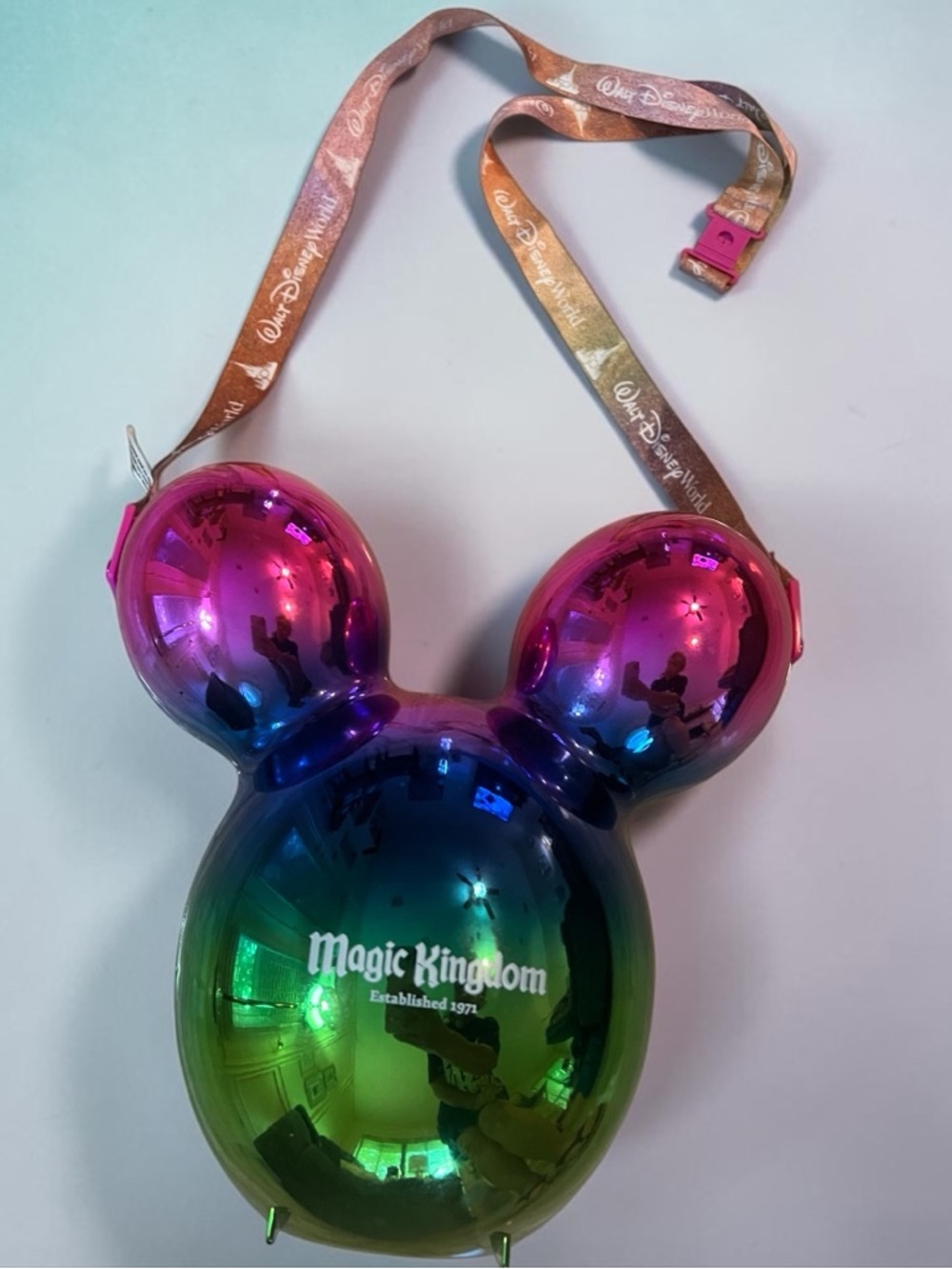 Disney Parks Magic Kingdom Mickey Balloon Popcorn Bucket Iridescent Lanyard